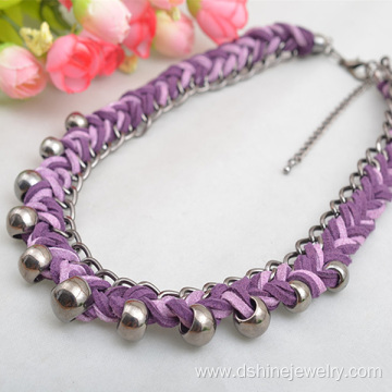 Velvet Weaved Collar Personalized Necklaces With Silver Bead